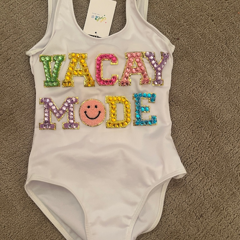 White Sequin 'Vacay Mode' Swimsuit